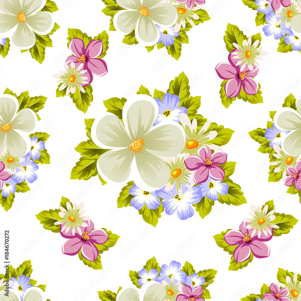 Obraz premium floral seamless pattern of several flowers. For design of cards, invitations, greeting for birthday, wedding, party, holiday, celebration, Valentine's day.