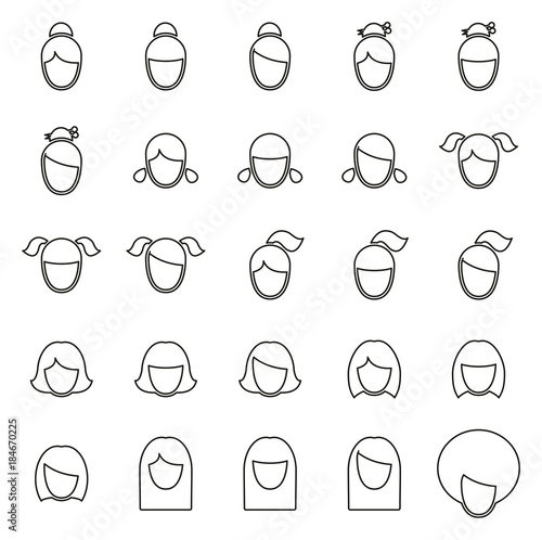 Female Haircut Icons Thin Line Vector Illustration Set