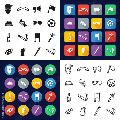 Fan All in One Icons Black & White Color Flat Design Freehand Set