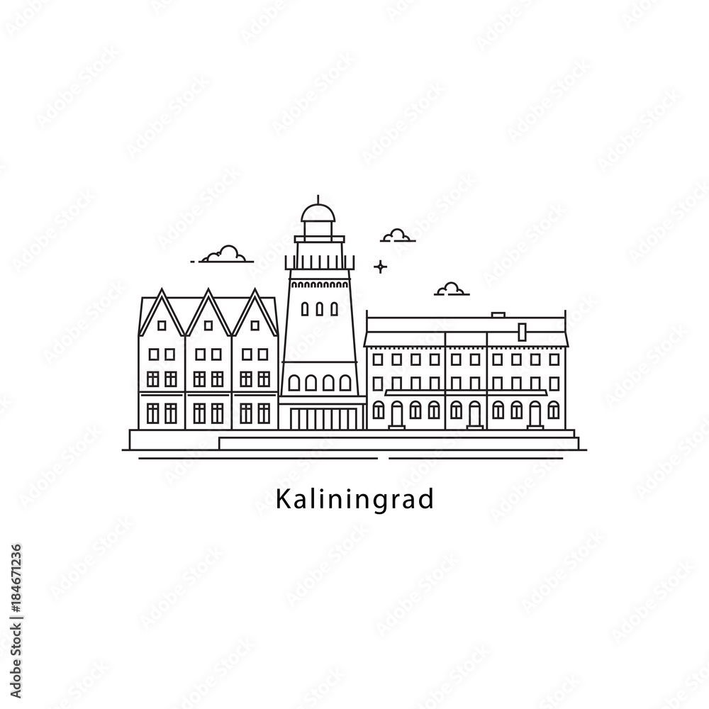 Kaliningrad logo isolated on white background. Kaliningrad s landmarks line vector illustration. Traveling to Russia cities concept.