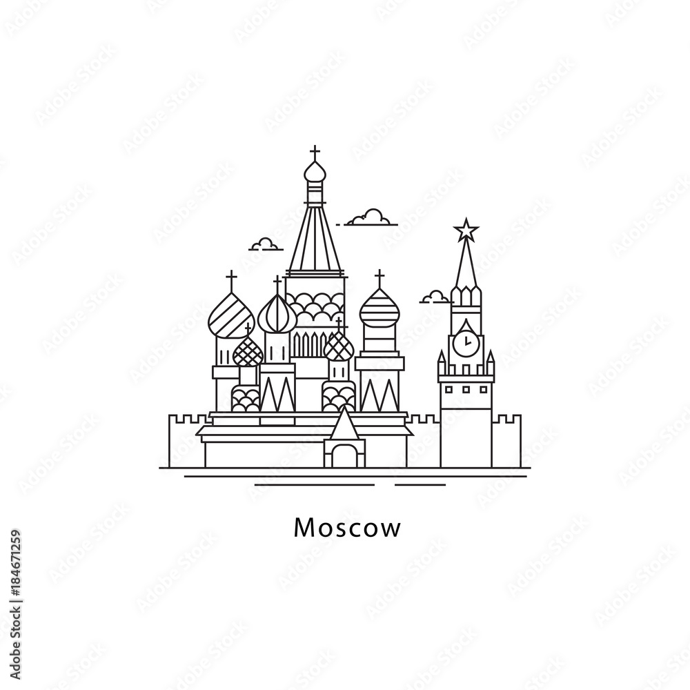 Moscow city logo isolated on white background. Moscow line vector illustration. Traveling to the capital of Russia concept.