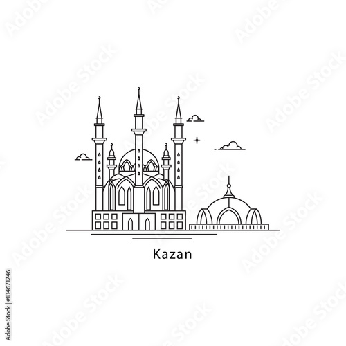 Kazan logo isolated on white background. Kazan s landmarks line vector illustration. Traveling to Russia cities concept.