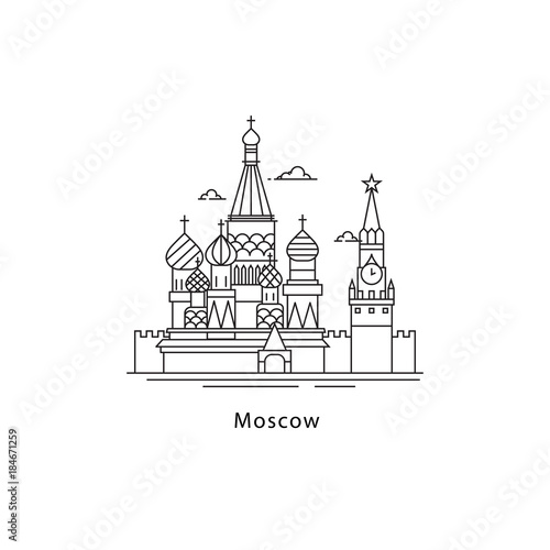 Moscow city logo isolated on white background. Moscow line vector illustration. Traveling to the capital of Russia concept.