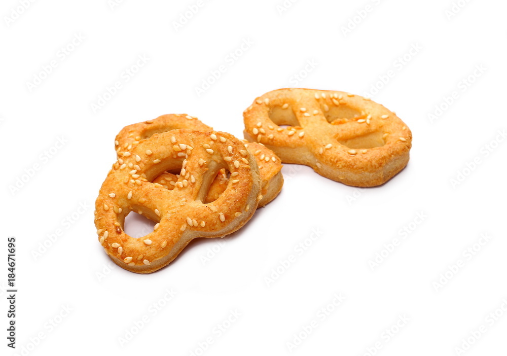Salty handmade pretzels isolated on white background