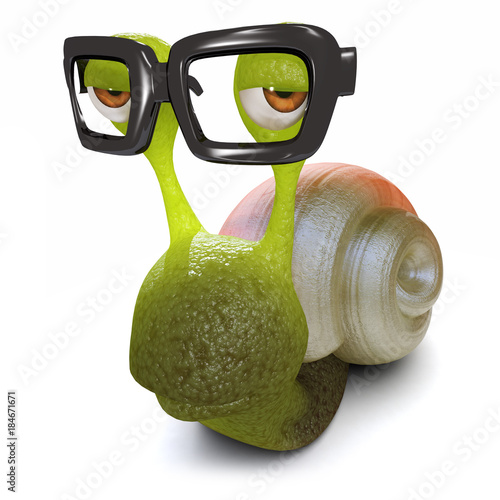 Foto 3d Funny cartoon snail wearing glasses