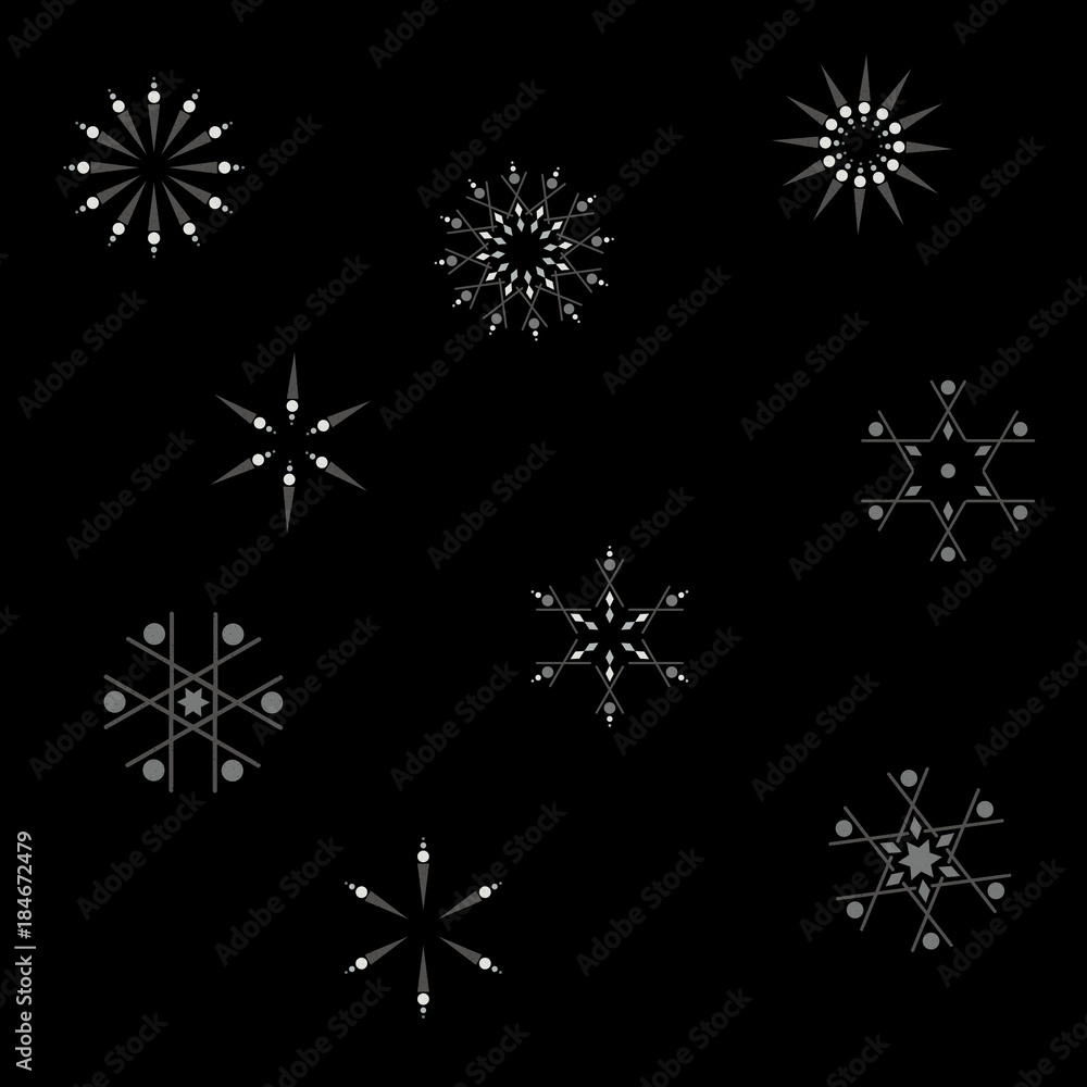Vector seamless pattern with snowflakes. Scandinavian design style geometric shapes with worn out texture in retro colors. Vector seamless pattern with snowflakes. Scandinavian design style geometric shapes with worn out texture in retro colors.
