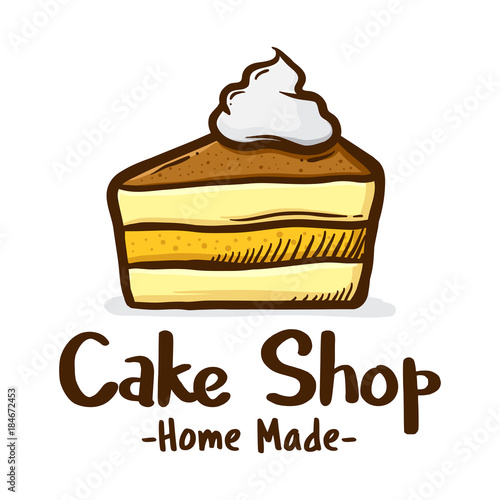 Sllice of cake with cream illustration icon logo