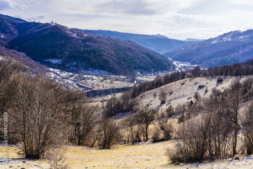 beautiful winter landscape with the Bucegi Mountains in Romania