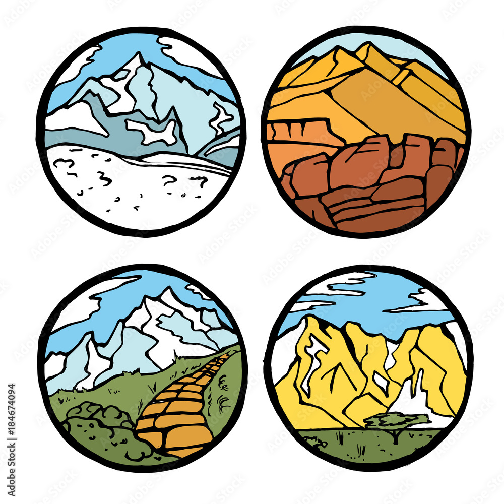 Mountain landscape icon set. Mountain landscape icon set.