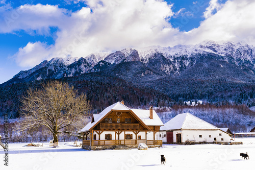 Beautiful winter landscape with Carpati Piatra Craiului mountains in Romania © czamfir