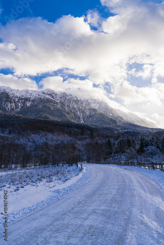 beautiful landscape with winter mountain road © czamfir