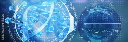 Canvas Print Composite image of digital image of dna helix with numbers