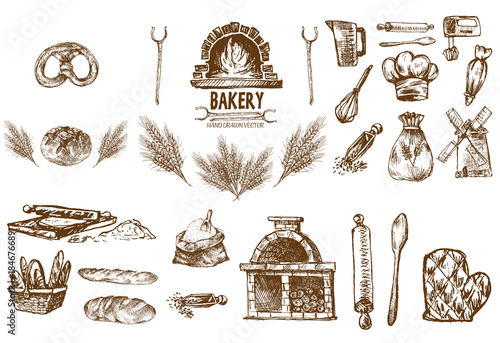 Digital vector detailed line art bakery