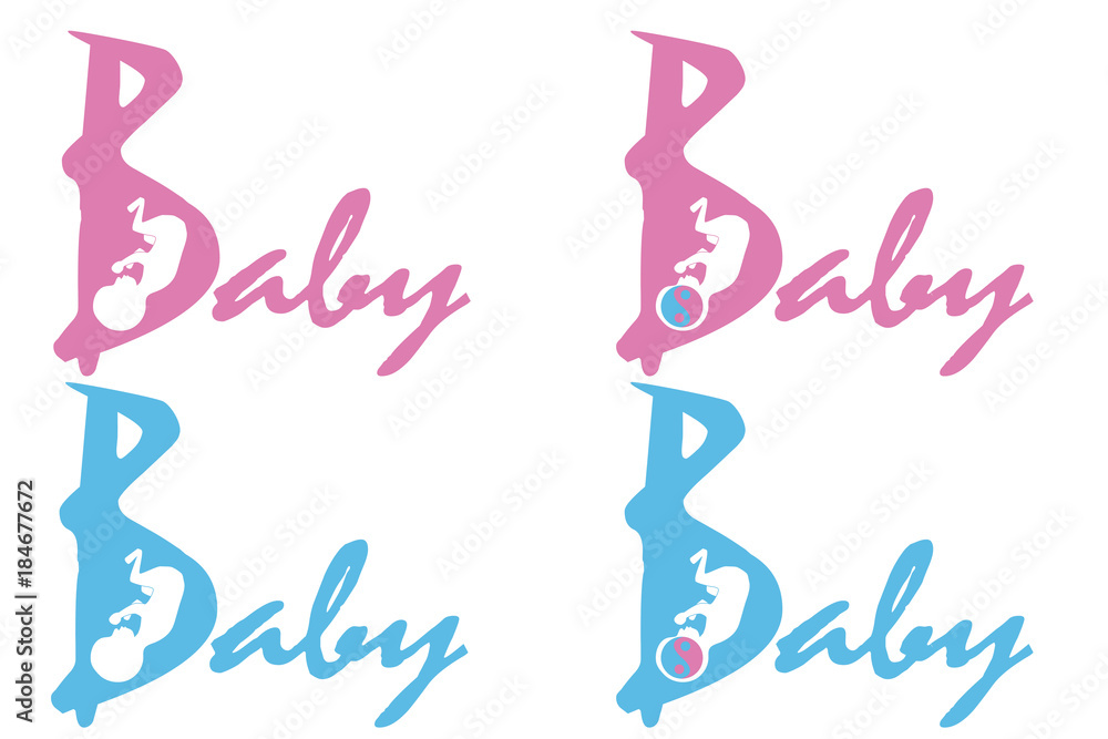 Fototapeta premium Baby. Four inscriptions for boys and girls on a white background.