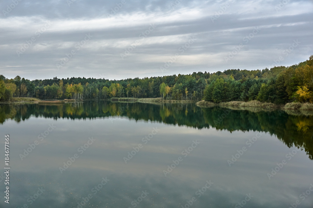 Colorful lake in the former open-cast mine in Leknica.
