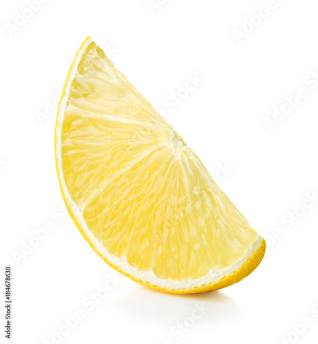 single slice of ripe lemon isolated on white background