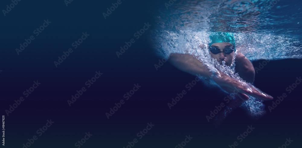 Man swimming in blue water - obrazy, fototapety, plakaty 