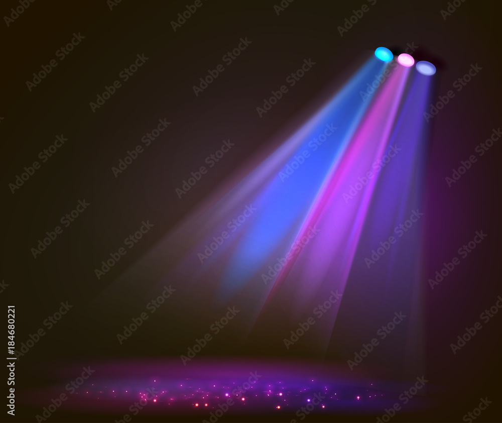 Background image of spotlights with stage in color  - obrazy, fototapety, plakaty 