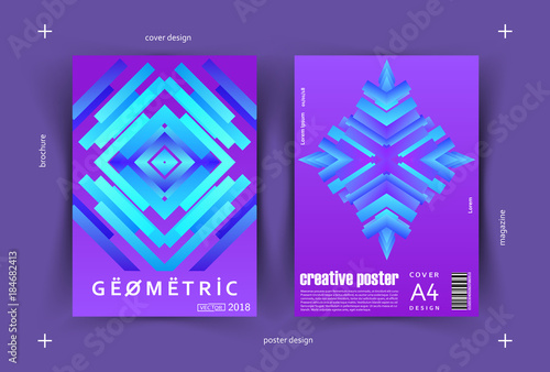 Covers with geometric design. Cool modern gradients with line patterns. Applicable for Banners, Placards, Posters, Flyers and Designs. Ultraviolet color of 2018. Eps10 vector.