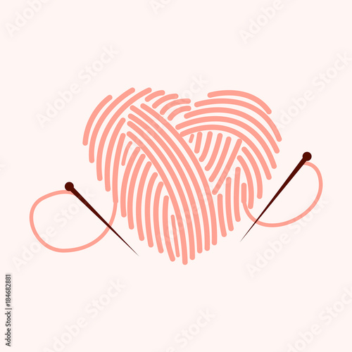 Knitting heart illustration. Knit icon.  Lettering vector illustration.
