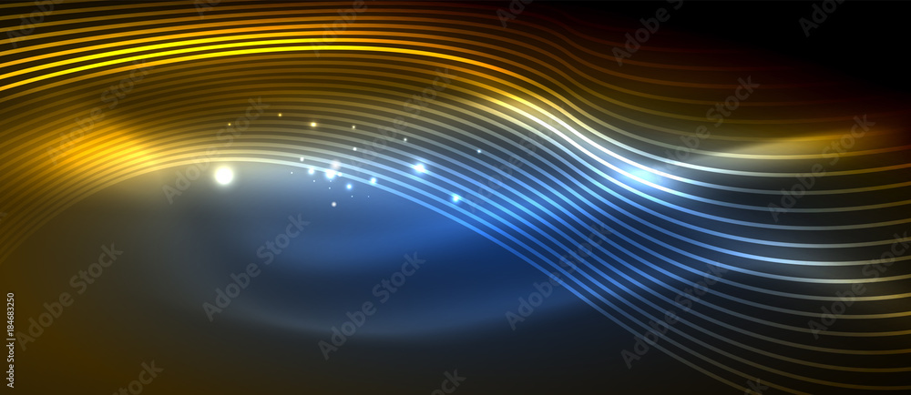 Glowing abstract wave on dark, shiny motion Glowing abstract wave on dark, shiny motion