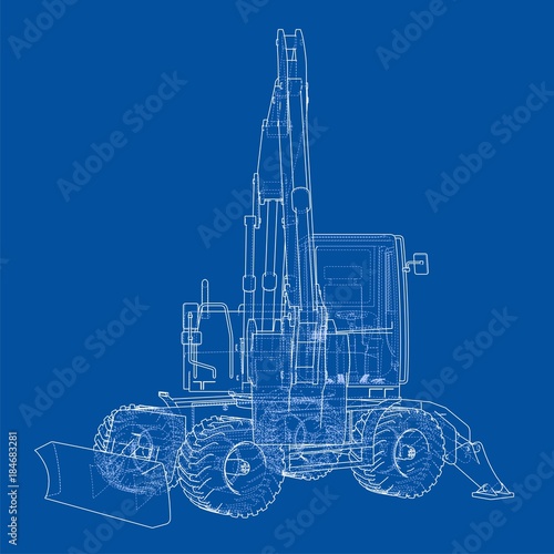 Outline of excavator isolated on white background