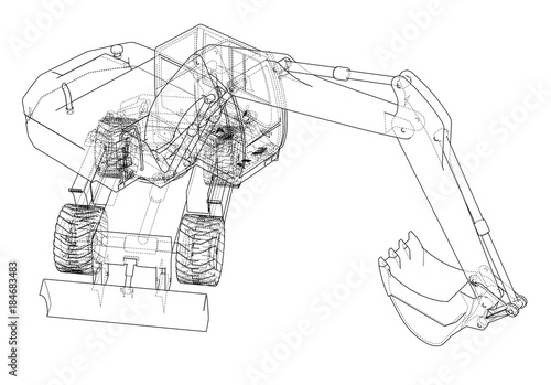 Outline of excavator isolated on white background