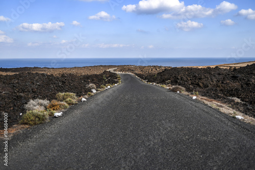 Asphalt road among on the Lanzarote Canary Islands