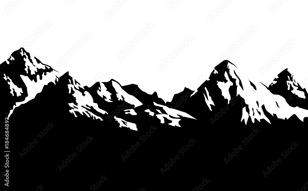 Photography Poster Black and white snowcapped mountains - vector