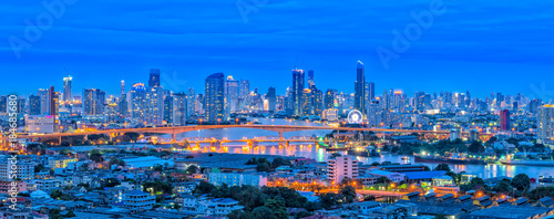 Landscape panorama view of Bangkok cityscape at nighttime  THAILAND
