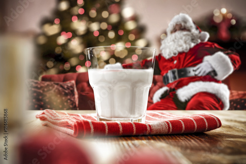 desk with milk and santa claus 