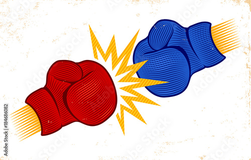 two boxing gloves in engraving style