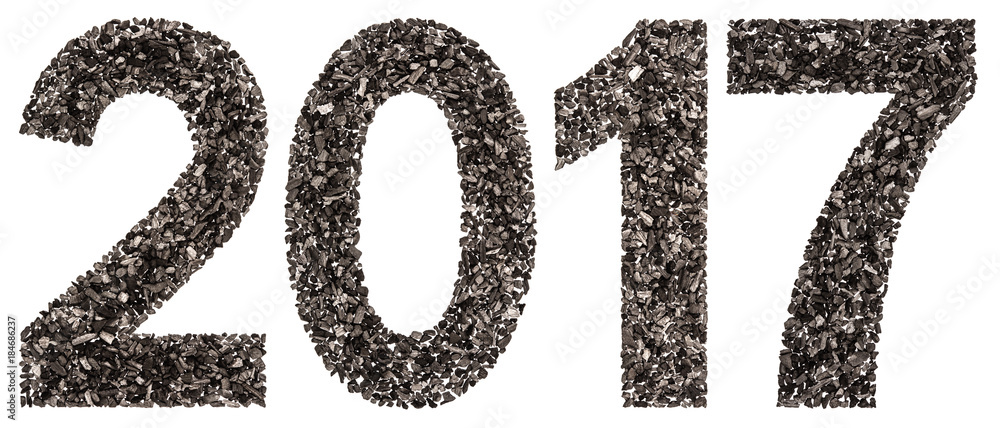 Numeral 2017 from black a natural charcoal, isolated on white background Numeral 2017 from black a natural charcoal, isolated on white background
