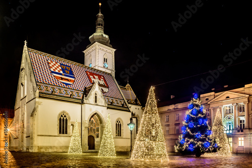 Zagreb christmas time advent. / Scenic view at upper town square in Zagreb town, advent christmas time in Croatia, Europe. 