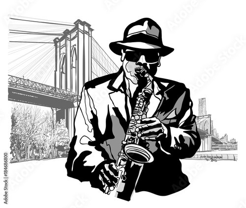 Saxophonist at Brooklyn Bridge