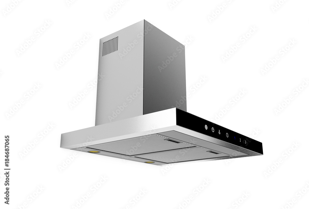 Silver cooker hood isolated on white background 3d render Silver cooker hood isolated on white background 3d render