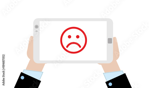Geschäftsmann mit Tablet - Trauriges Emoticon