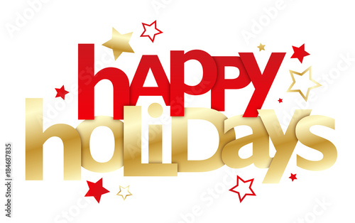  HAPPY HOLIDAYS   Gold and Red Vector Typography with Stars