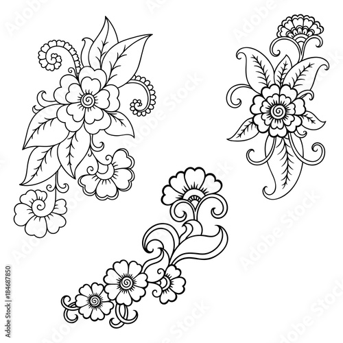 Henna tattoo flower template in Indian style. Ethnic floral paisley - Lotus. Mehndi style. Ornamental pattern in the oriental style.