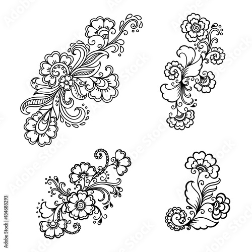 Henna tattoo flower template in Indian style. Ethnic floral paisley - Lotus. Mehndi style. Ornamental pattern in the oriental style.