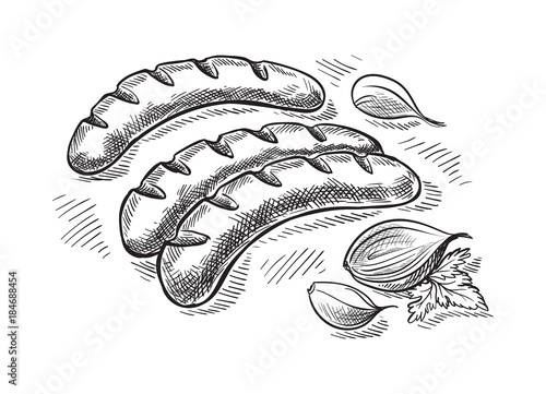 Grilling sausages isolated on white background. Vector illustration