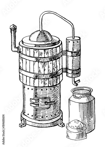 alcohol distillation process. Vector illustration