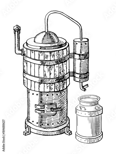 alcohol distillation process. Vector illustration