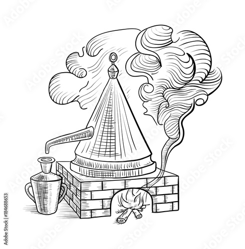 alcohol distillation process. Vector illustration