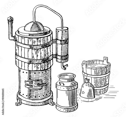 alcohol distillation process. Vector illustration