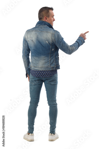 man dressed with blue jeans isolated on white background