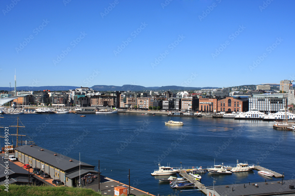 Cityscape of Oslo from fortress and hill in Norway