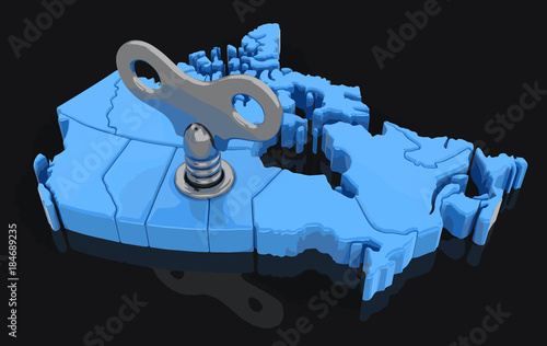 Map of Canada with winding key. Image with clipping path.