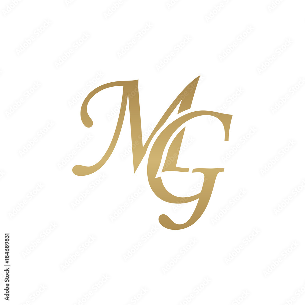 Initial letter MG, overlapping elegant monogram logo, luxury golden color  Stock Vector