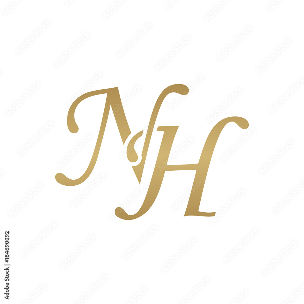 Initial letter NH, overlapping elegant monogram logo, luxury golden color Initial letter NH, overlapping elegant monogram logo, luxury golden color